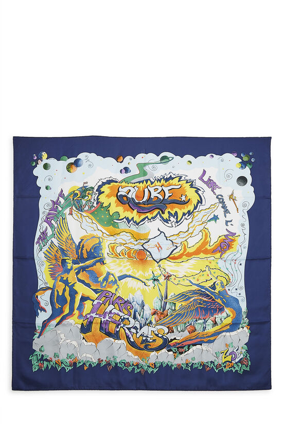 Blue & Multicolor 'Aube Libre Comme L'Ange' Silk Scarf 90, , large image number 1