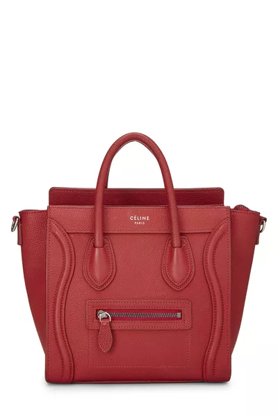 Red Drummed Calfskin Luggage Nano