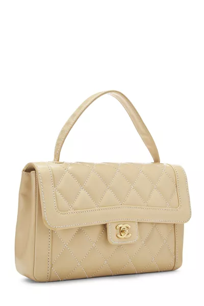 Beige Calfskin Wild Stitch Top Handle Bag, , large