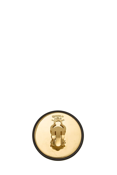 Black & Gold 'CC' Round Earrings Large, , large