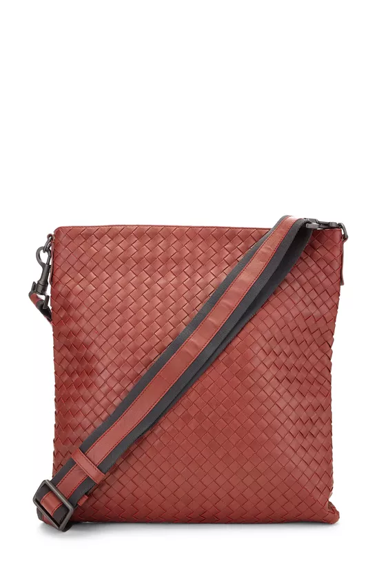 Burgundy Intrecciato Flat Messenger Bag, , large image number 3