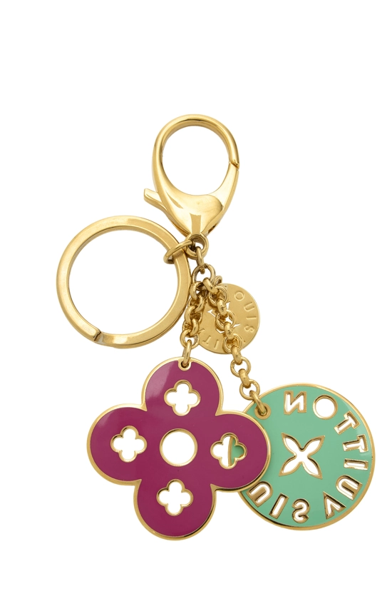 Gold & Multicolor Enamel Looping Monogram Key Chain, , large image number 1