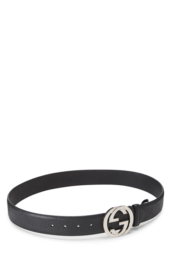 Gucci Belt 90 36 Black Silver Guccissima Line Leather Pre-Owned Black Guccissima Leather Interlocking GG Belt 90  main image 3