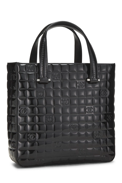 Black Quilted Patent Leather Chocolate Bar Tote, , large