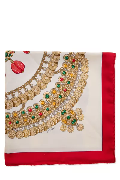 Red & Multicolor 'Kosmima' Silk Scarf 90, , large