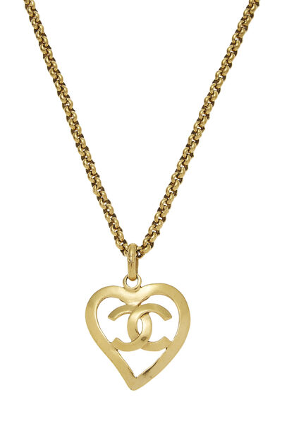 Gold 'CC' Open Heart Necklace, , large