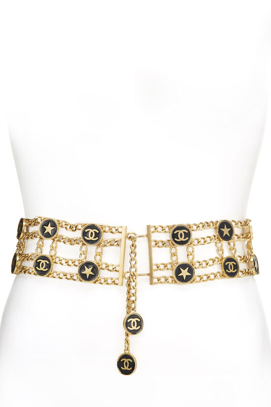 Gold & Black Enamel Star Chain Belt, , large image number 1