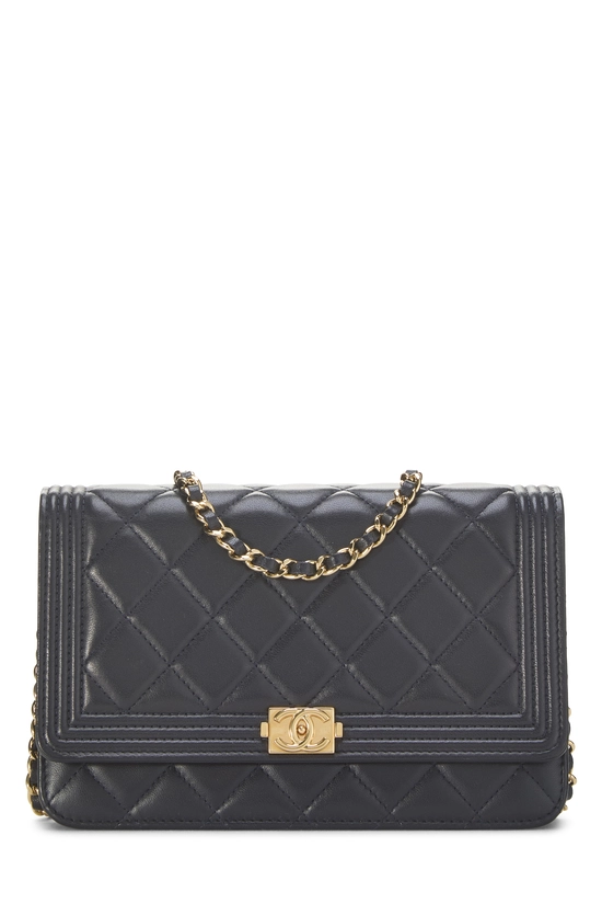 Navy Quilted Lambskin Boy Wallet on Chain (WOC), , large image number 0