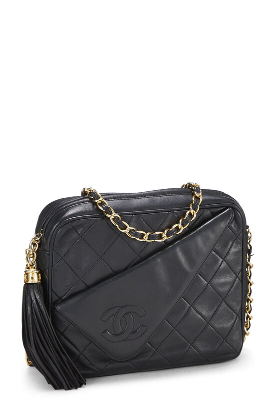 Chanel Vintage Black Quilted Lambskin Small Camera Bag Tassel