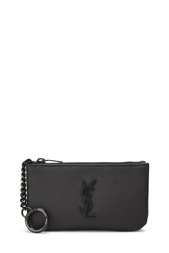 Black Grainy Leather Key Pouch, , large image number 0