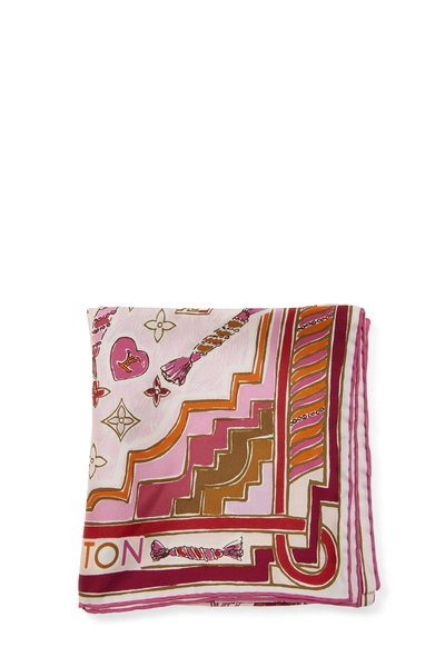 Pink Monogram Silk Scarf, , large