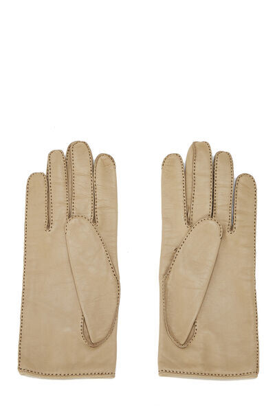 Beige Lambskin Leather Clou de Selle Gloves Small, , large