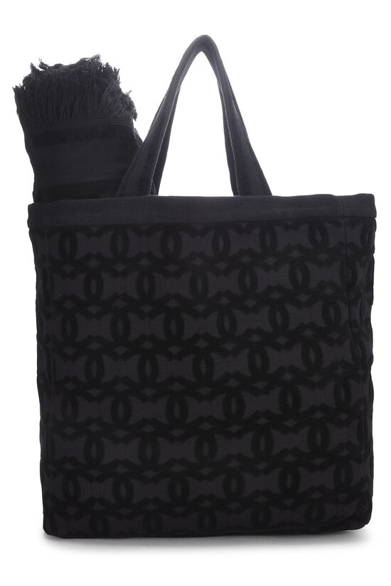 Chanel Timeless CC Towel Black Terry Cloth Beach Bag
