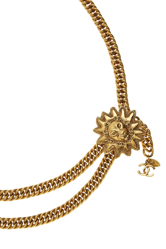 Vintage CHANEL Logo Sun Lion Head Medallion Necklace Belt 