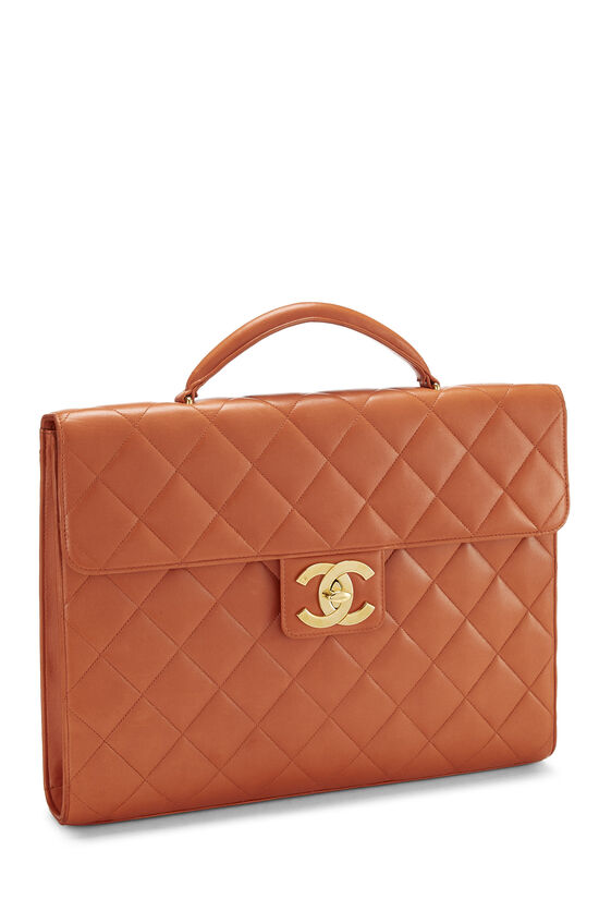 Orange Quilted Lambskin Briefcase, , large image number 1