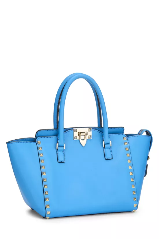 Blue Leather Rockstud Tote Bag, , large image number 1