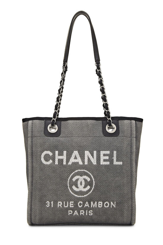 chanel grey canvas tote bag