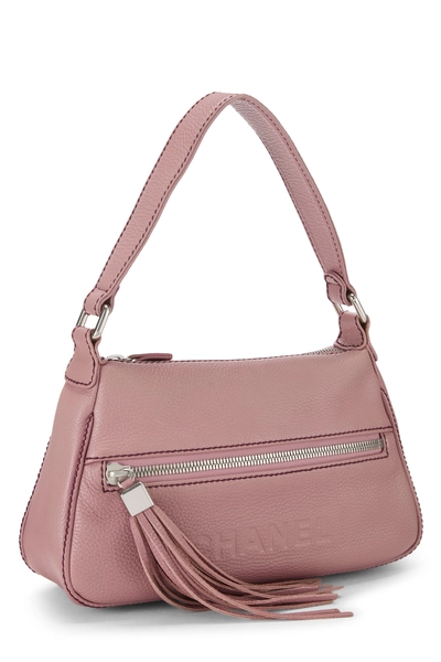 Pink Leather Lax Tassel Shoulder Bag Small, , large
