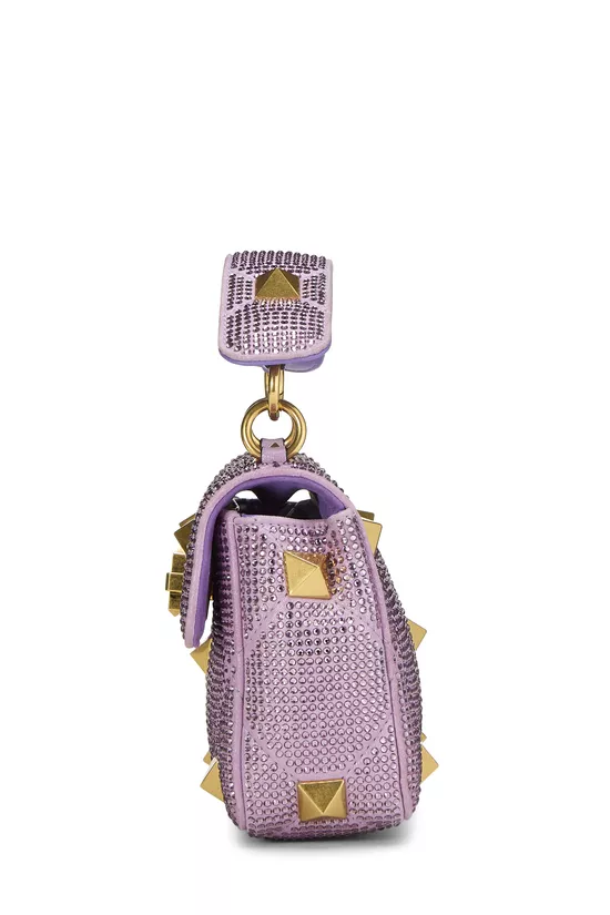 Purple Crystal Embellished Roman Stud Top Handle Bag Small, , large image number 2
