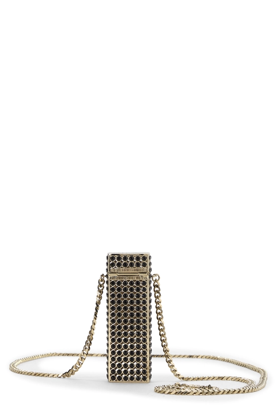 Gold Crystal Lipstick Case On Chain, , large image number 2
