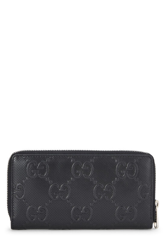 Black Leather Logo Embossed Zip Around Wallet, , large image number 2