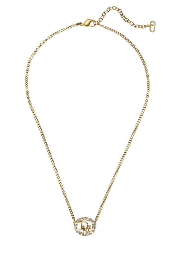 Gold & Crystal Oval Logo Necklace, , large image number 0