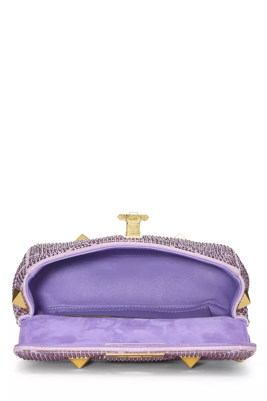 Purple Crystal Embellished Roman Stud Top Handle Bag Small, , large image number 5