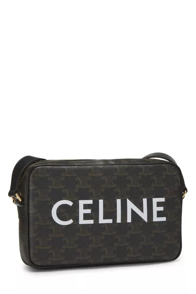 Black Triomphe Coated Canvas Logo Messenger Medium, , large