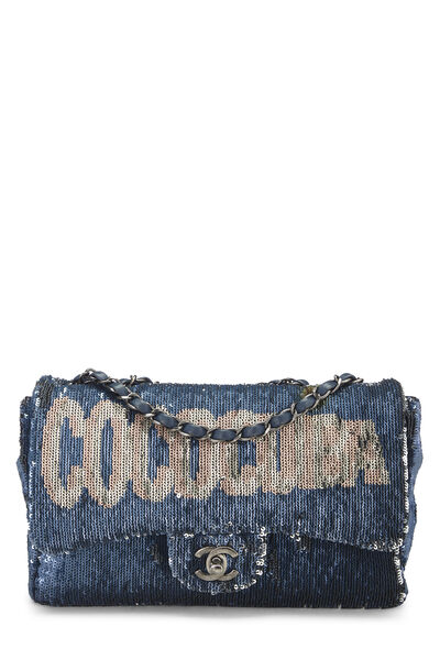 CHANEL Coco Charm Waist Pouch Bag Body Sequin Leather Blue Multicolor