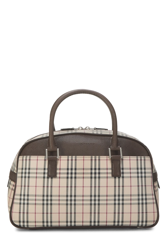 Brown Jacquard Check Bowler Handbag Medium, , large image number 0