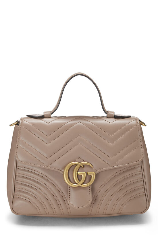 Beige Leather GG Marmont Top Handle Bag Small, , large image number 0