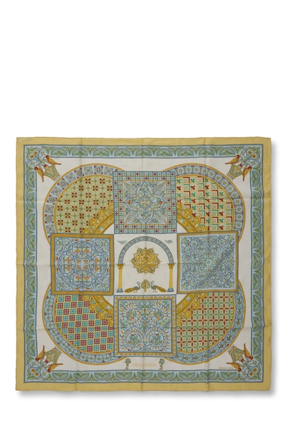Yellow & Multicolor 'Ciels Byzantins' Silk Scarf 90