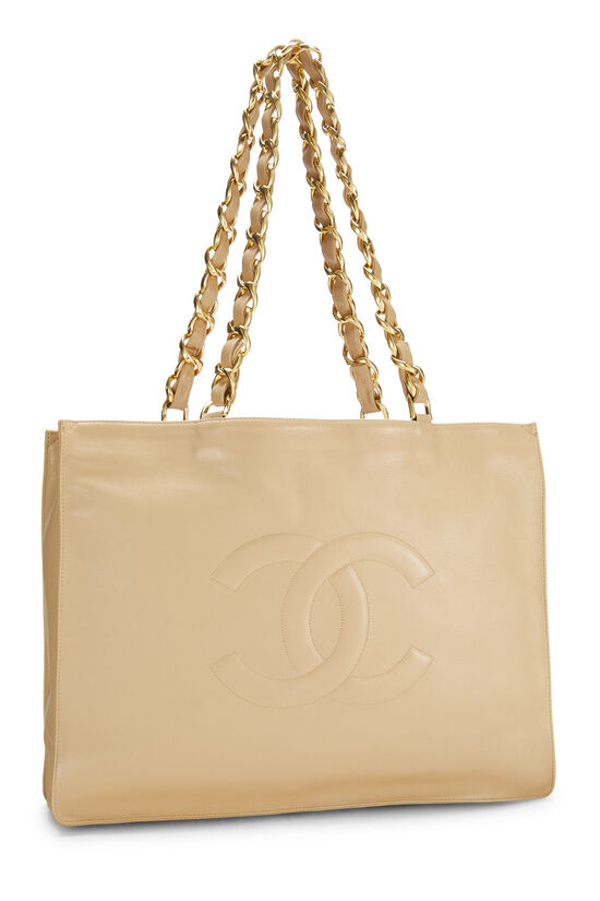 Beige Lambskin CC Flat Chain Handle Tote, , large image number 1