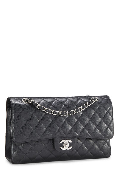Black Quilted Caviar Classic Double Flap Medium, , large