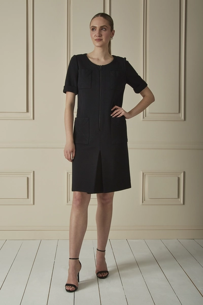 Black Wool Zippered Shift Dress