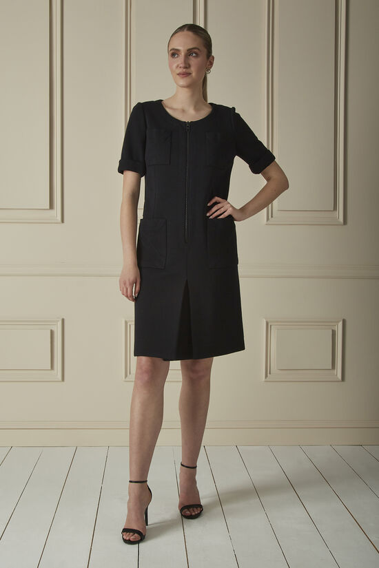 Black Wool Zippered Shift Dress, , large image number 0
