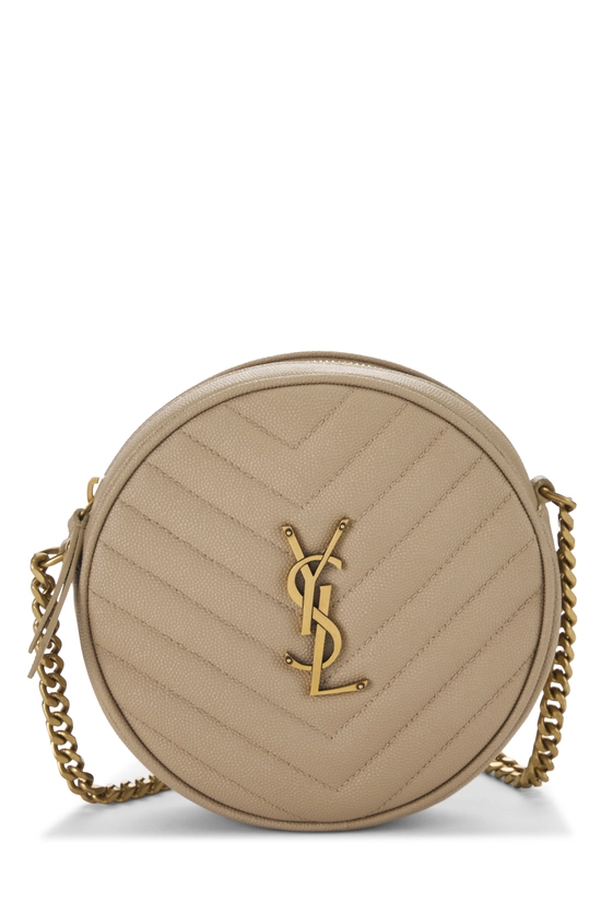Beige Grainy Leather Round Camera Bag, , large image number 0
