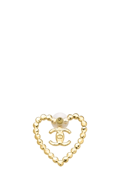 Gold Crystal 'CC' In Heart Earrings Large, , large