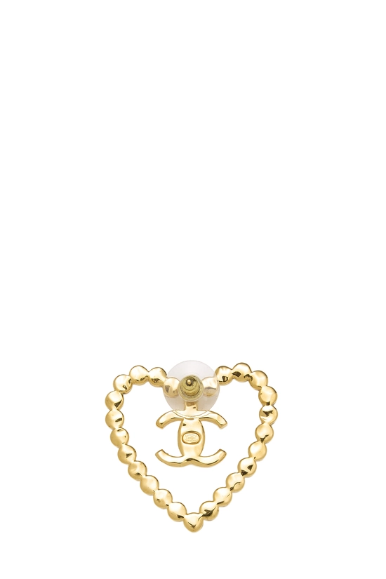 Gold Crystal 'CC' In Heart Earrings Large, , large image number 1