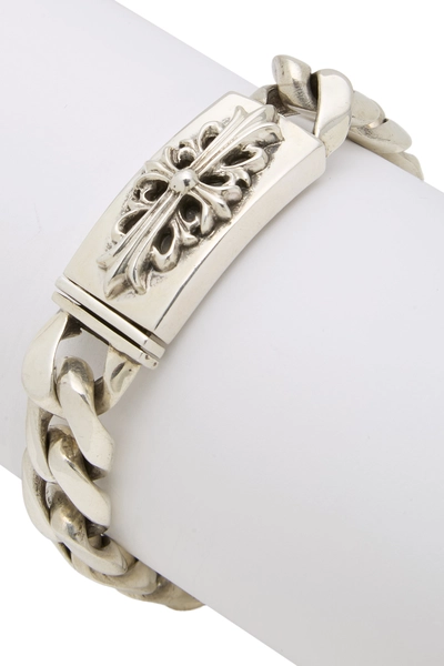 Sterling Silver Floral Cross ID Bracelet, , large