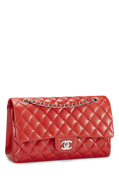 Red Quilted Lambskin Classic Double Flap Medium, , large