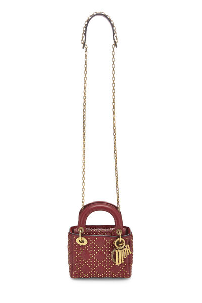 Red Studded Leather Lady Dior Mini, , large