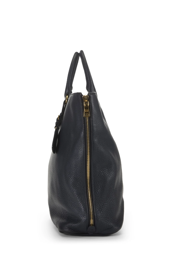 Navy Vitello Daino Side Zip Tote, , large image number 2