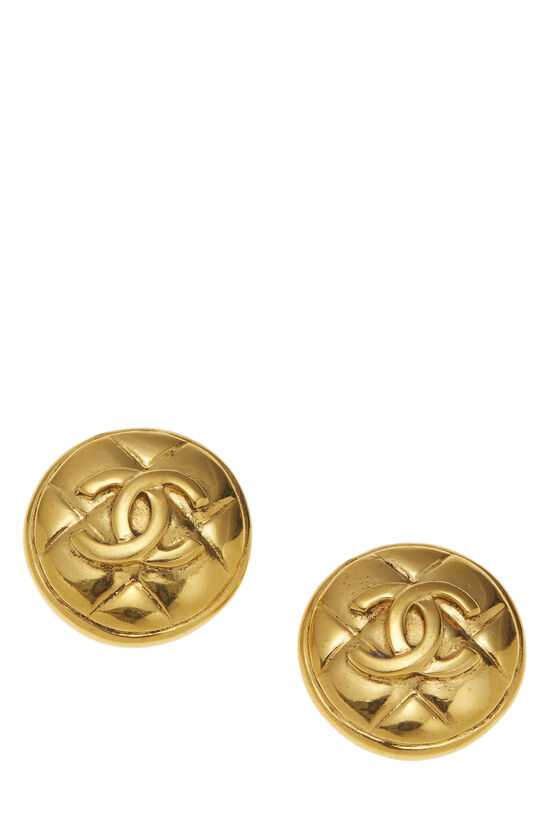 Gold Quilted 'CC' Round Earrings, , large image number 0