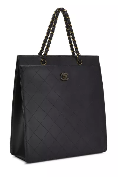 Black Lambskin Turnlock Tote Medium, , large