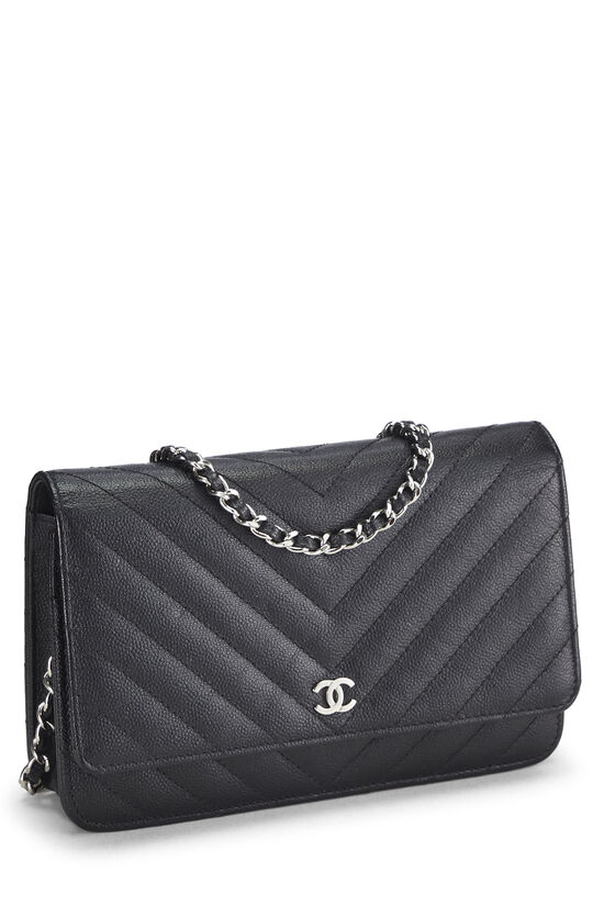 CHANEL Caviar Small Wallet On Chain WOC Black Shoulder Bag Purse