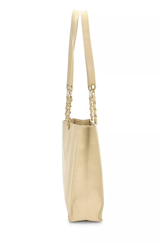 Cream Caviar Flat Chain Handle Tote Large, , large image number 2