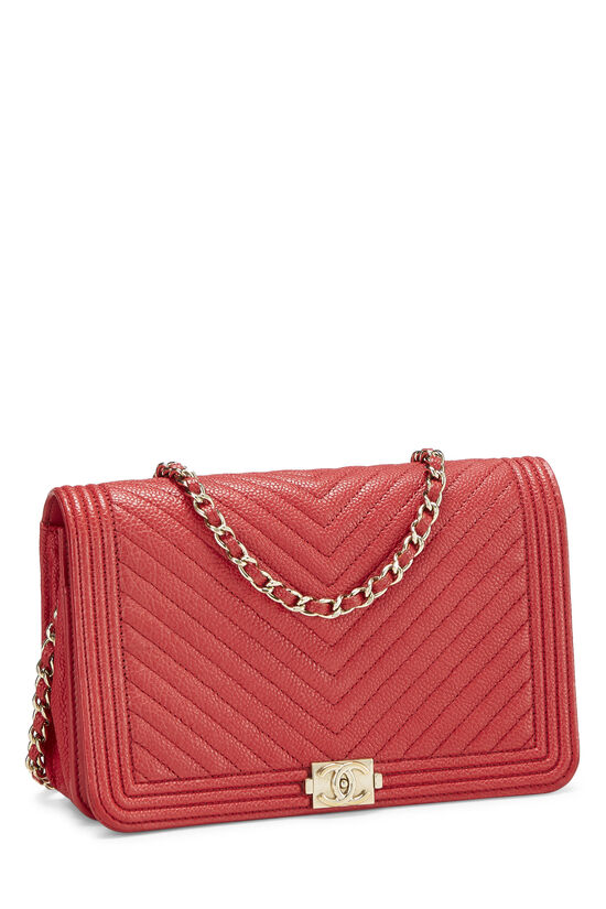 Red Quilted Chevron Caviar Boy Wallet on Chain (WOC), , large image number 2