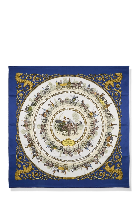 Blue & Multicolor 'La Promenade de Longchamps' Silk Scarf 90, , large image number 0