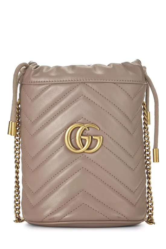 Beige Leather GG Marmont Chain Bucket Bag Mini, , large image number 0